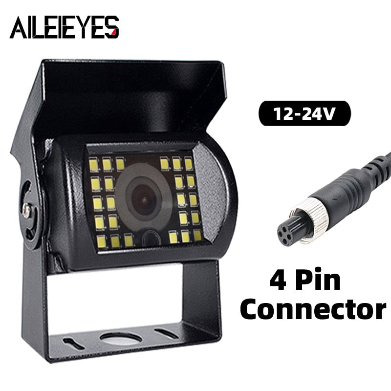 12V/24V Truck Backup Camera 4Pin/AV Led IR Night Vision Heavy Duty Rear View Reverse Camera For Trailer/Bus/Van/Pickup Parking - 4Pin(24Led Lights) / No Line (Side View)