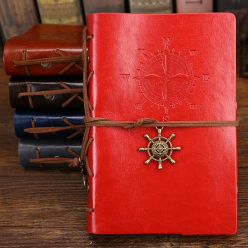 Retro Spiral Notebook Diary Notepad Vintage Pirate Anchors PU Leather Note Book Replaceable Stationery Gift Traveler Journal - Red / Large 165x235mm