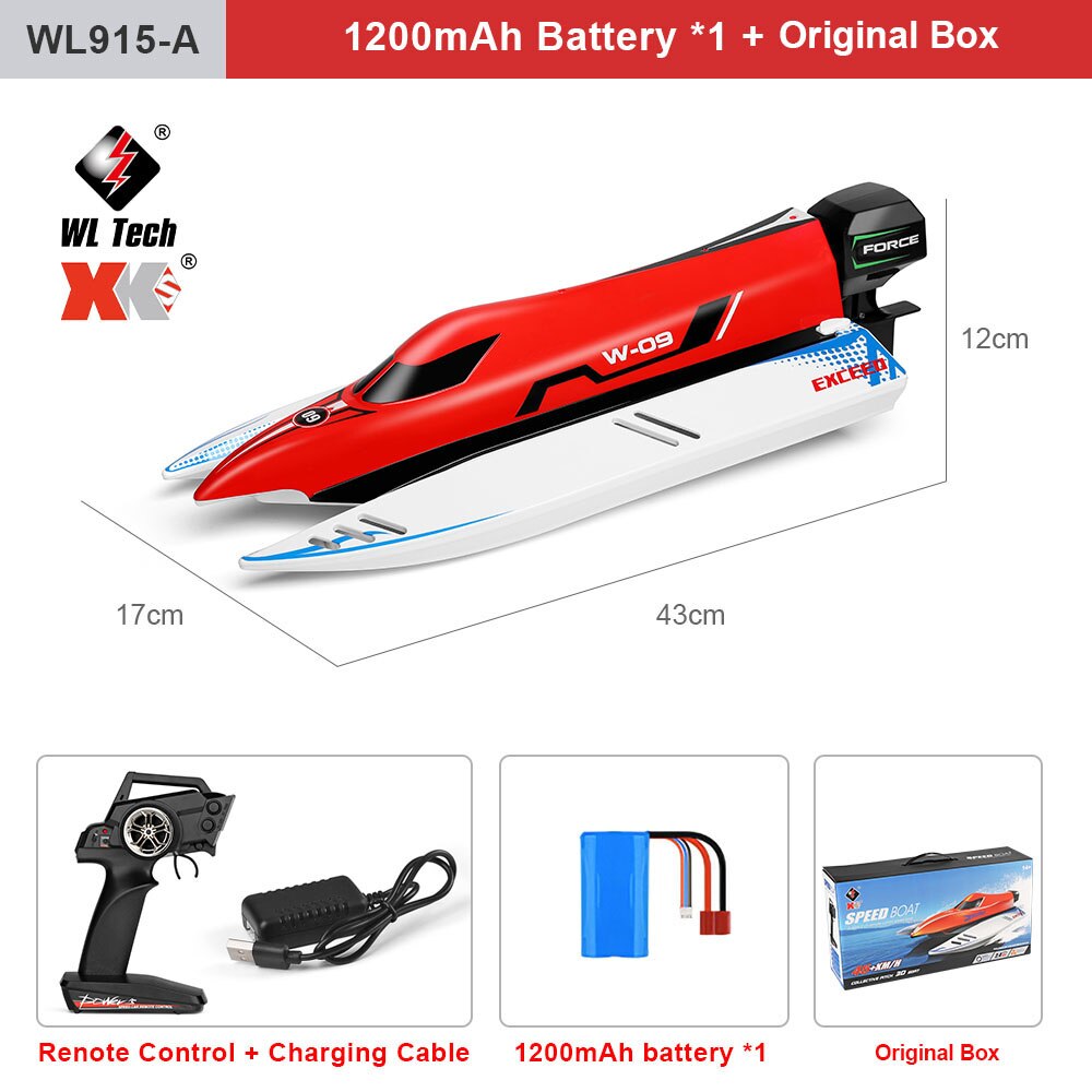 WLtoys WL916 WL915-A RC Boat 2.4Ghz 55KM/H Brushless High Speed Racing Boat Model Remote Control Speedboat Children RC Toys - WL915A 45KM 1B RD