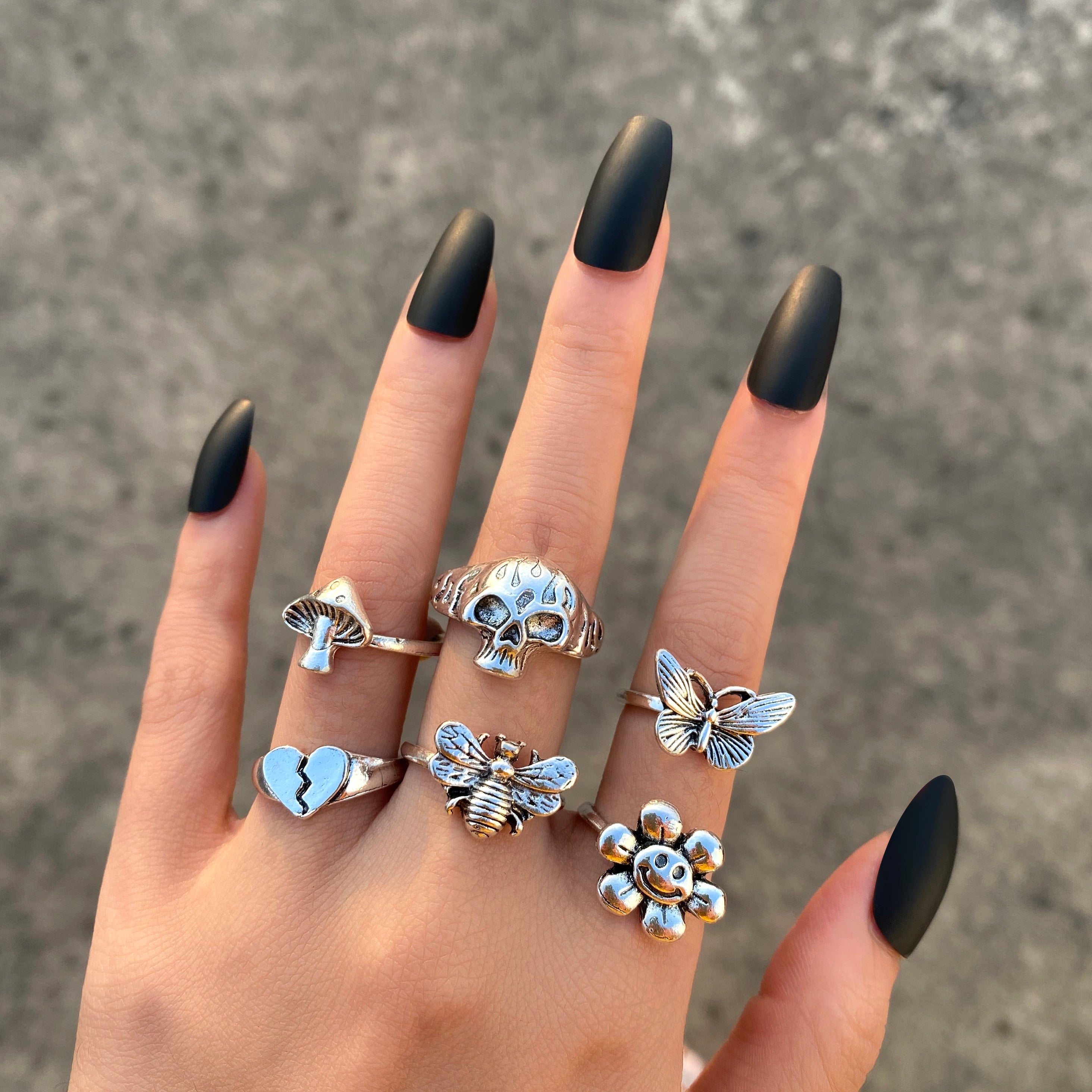 Hiphop Vintage Rings Set for Women Men Aesthatic Retro Punk Silver Plated Heart Flower Butterfly Chain Finger Ring Jewelry 2022 - No.29 54707