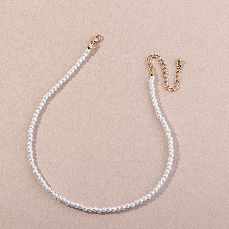 Vintage Style Simple 6MM Pearl Chain Choker Necklace For Women Wedding Love Shell Pendant Necklace Fashion Jewelry Wholesale - 4MM