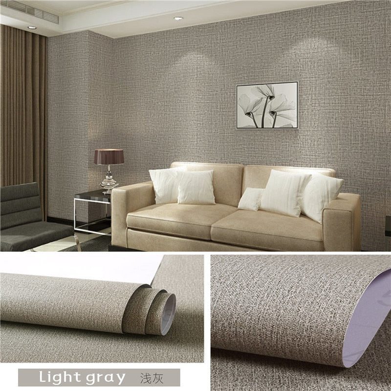 Cloth Wallpaper Self Adhesive  PVC Plain Living Room Linen  Renovation Sticker TV Background Vinyl Contact Paper Home Decor - Burlap light gray / 60 x 100 cm / China