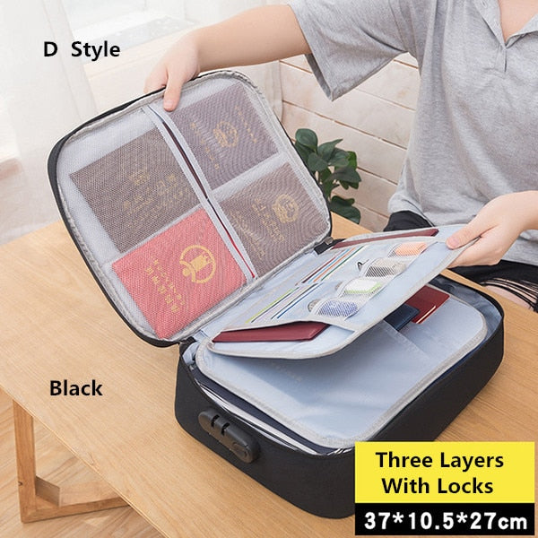 Document Bag Large Capacity Travel Passport Wallet Card Organizer Men&#39;s Business Waterproof Storage Pack Home Accessories Item - D Style Black / China