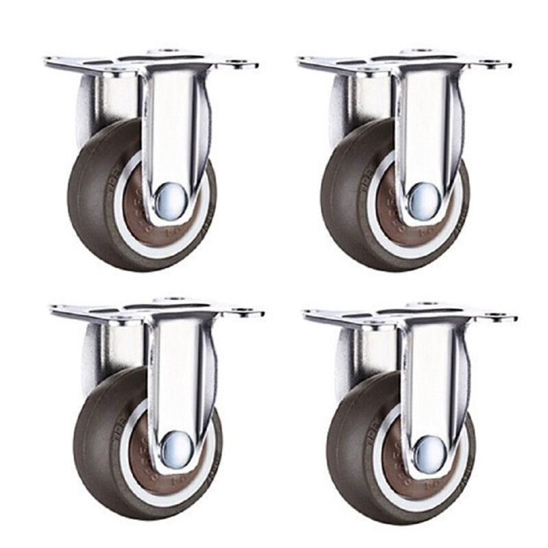 1.25/1.5/2 Inch 4 Pack Low Profile Casters Wheels Soft Rubber Swivel Caster with 360 Degree Top Plate Brake 8 Types - Silver / 1.5 Inch