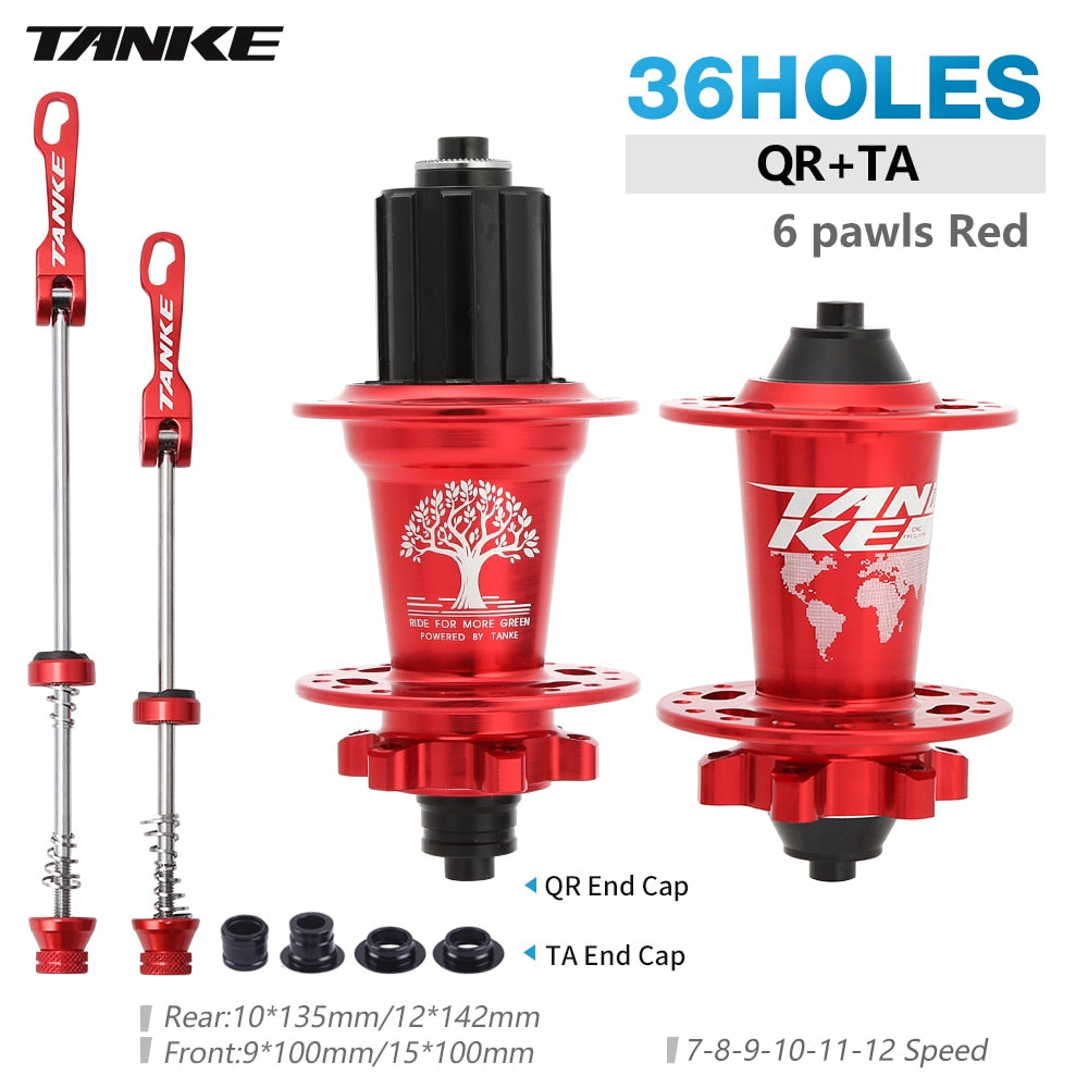 TANKE 32 36 holes MTB bike hub 6 pawls 6 bearing 120 clicks cassette flywheel 7-12 speed 6 nail disc brake hubs bicycle parts - 17 36H QR  TA red / China