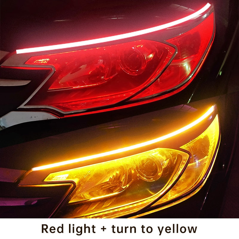 2pcs LED DRL Car Daytime Running Light Flexible Waterproof Strip Auto Headlights White Turn Signal Yellow Brake Flow Lights 12V - Red To Yellow / 60cm