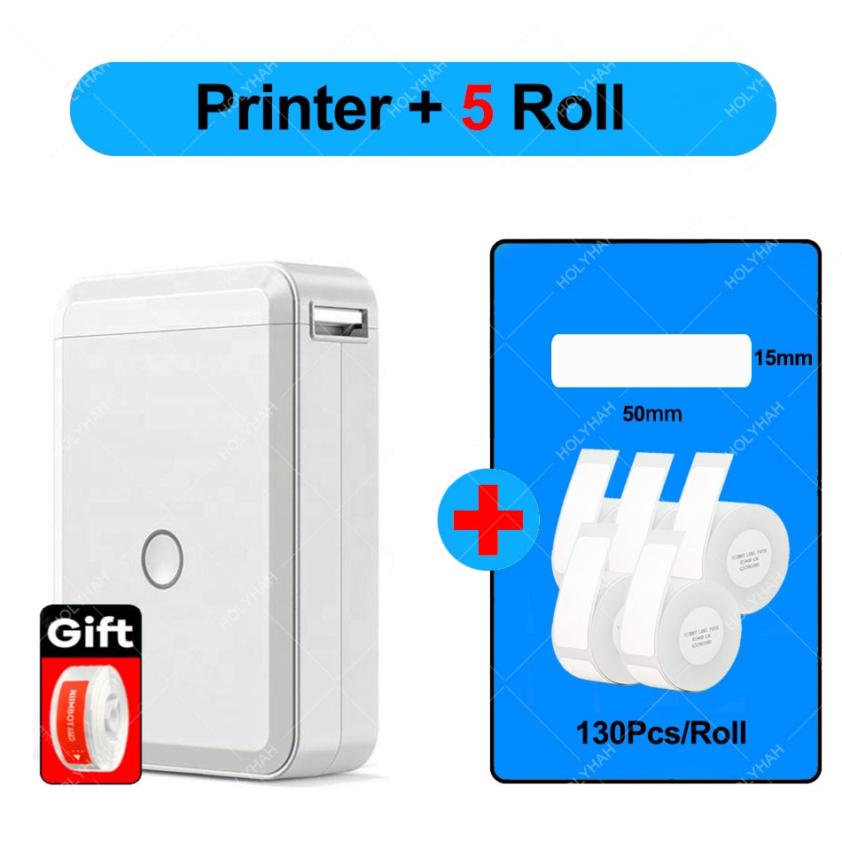 NiiMbot D110 Portable Label Maker Wireless Label Printer Tape Included Multiple Templates Available for Phone  Office Home - D110 Add 5 White XL / China