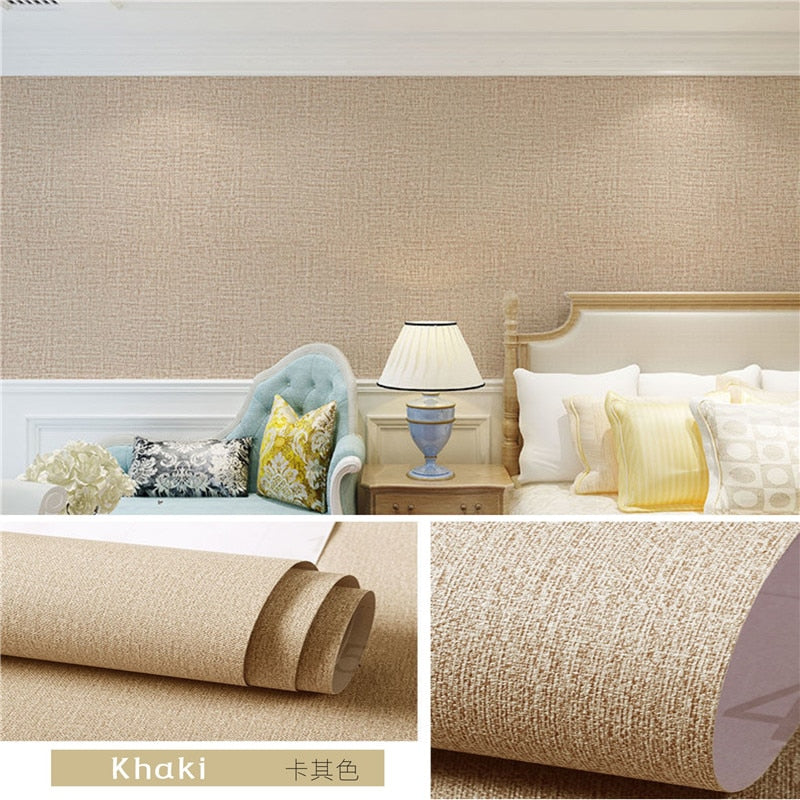 Cloth Wallpaper Self Adhesive  PVC Plain Living Room Linen  Renovation Sticker TV Background Vinyl Contact Paper Home Decor - Burlap Khaki / 60 x 40 cm / China