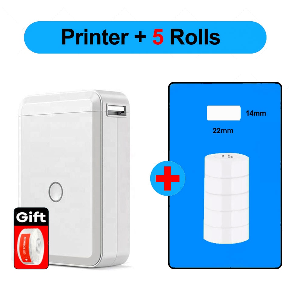 NiiMbot D110 Portable Label Maker Wireless Label Printer Tape Included Multiple Templates Available for Phone  Office Home - D110 5 Rolls 1422 / China