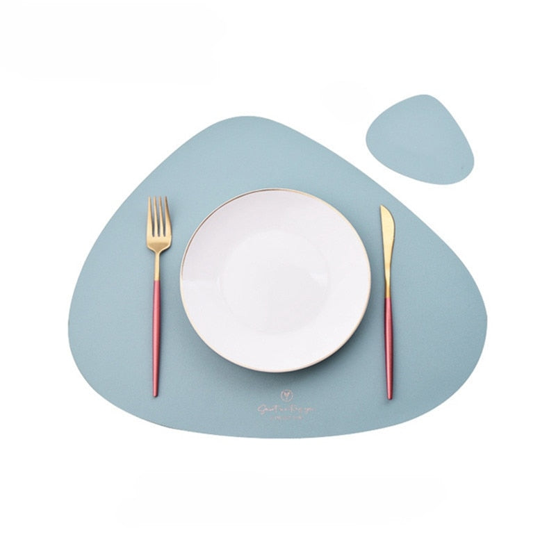 Inyahome PU Placemats for Table Waterproof Non-Slip Insulation Leather Place Mats Set Nordic Style Christmas Coaster Cup Mat - China / water blue / 45x37cm with coaster