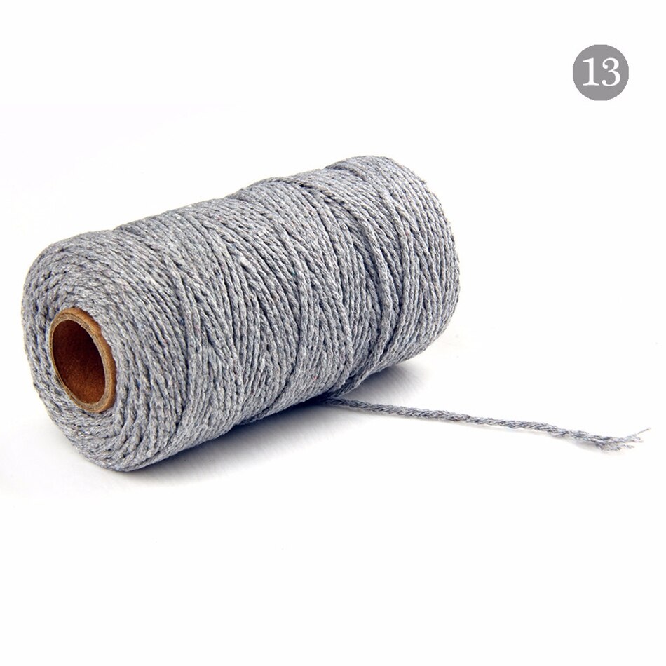 2mm 100M Colorful Thread Cord Handmade Crafts DIY Beige Twisted Cotton Macrame Cord Twine Rope String Home Textile Decoration - 13 Gray