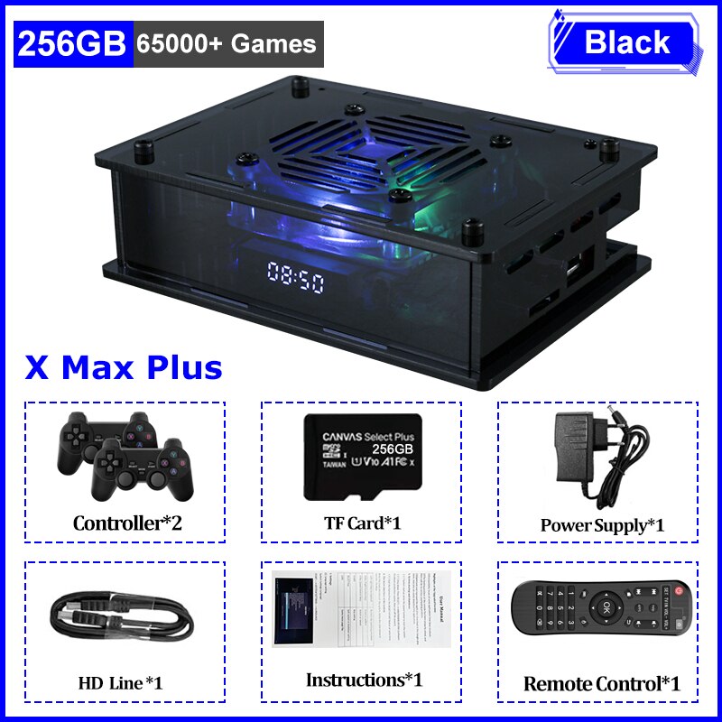 Super Console X Max Plus Dual System Wifi 8K HD Retro TV Video Game Player S905X3 CPU 65000+ Games 60+ Emulator  For PS1/PSP/N64 - 256GB wireless black / China / EU