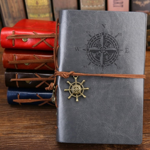 Retro Spiral Notebook Diary Notepad Vintage Pirate Anchors PU Leather Note Book Replaceable Stationery Gift Traveler Journal - Gray / Large 165x235mm