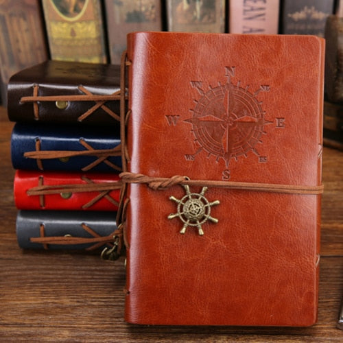 Retro Spiral Notebook Diary Notepad Vintage Pirate Anchors PU Leather Note Book Replaceable Stationery Gift Traveler Journal - Brown / Medium 130x185mm
