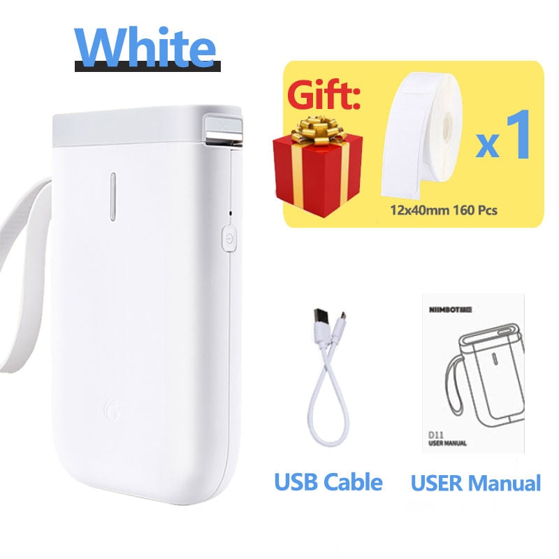 Niimbot D11 Wireless Label Printer Portable Pocket Label Printer Bluetooth Thermal Label Maker Fast Printing Home Use Office - D11 White / China