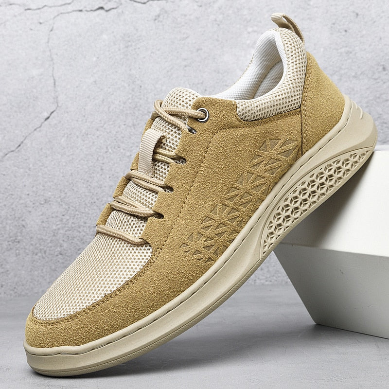 Men's genuine Leather Shoess lace up Trend Comfortable Men Shoes outdoor British Fashion Men High Top Sneakers Moccasins Men - brown / 12