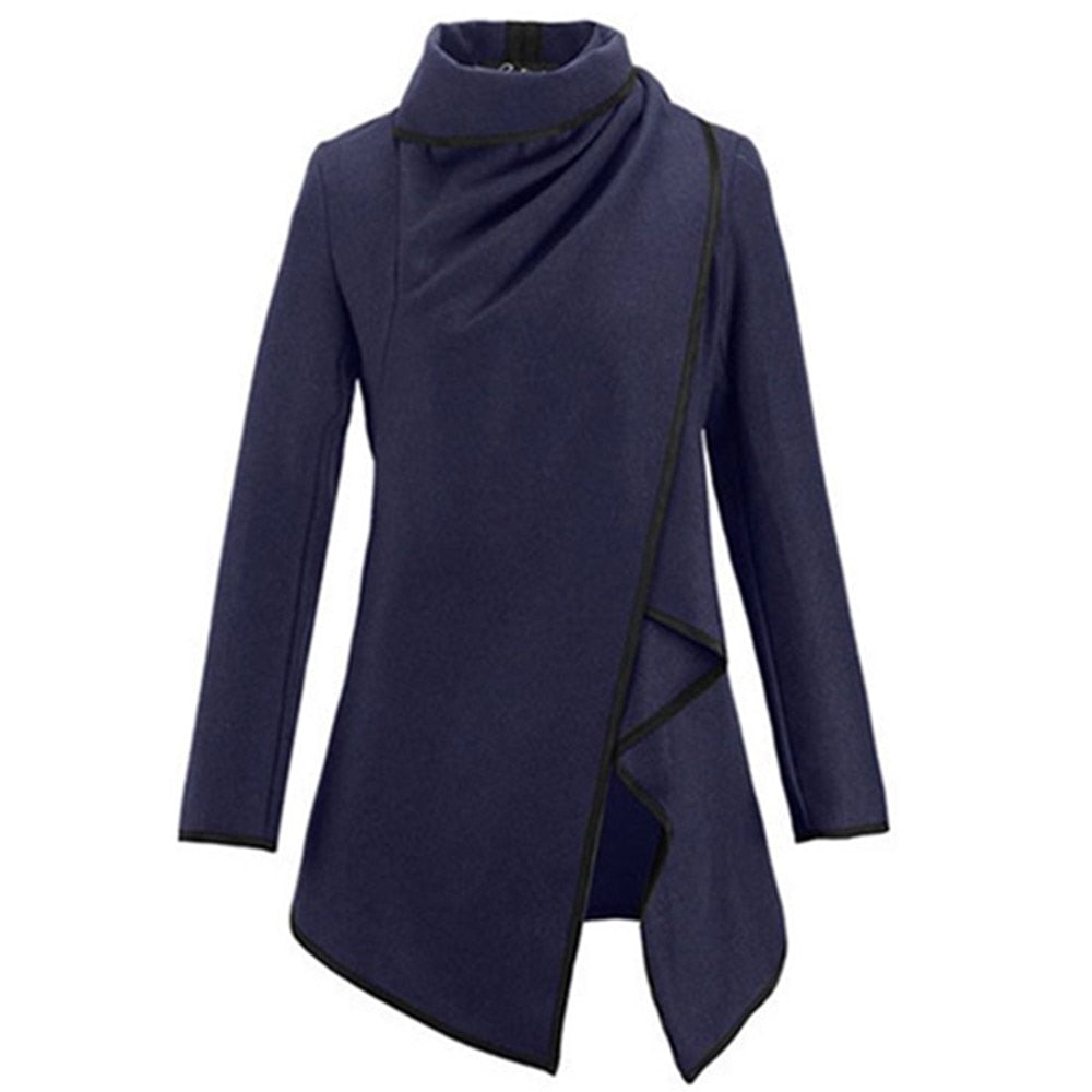 MwWiiWwM 2022 New Fashion Women Wool Winter Coat Woollen Long Sleeve Overcoat Trench Coat Woman's Clothing Multi Size - Dark blue / XL