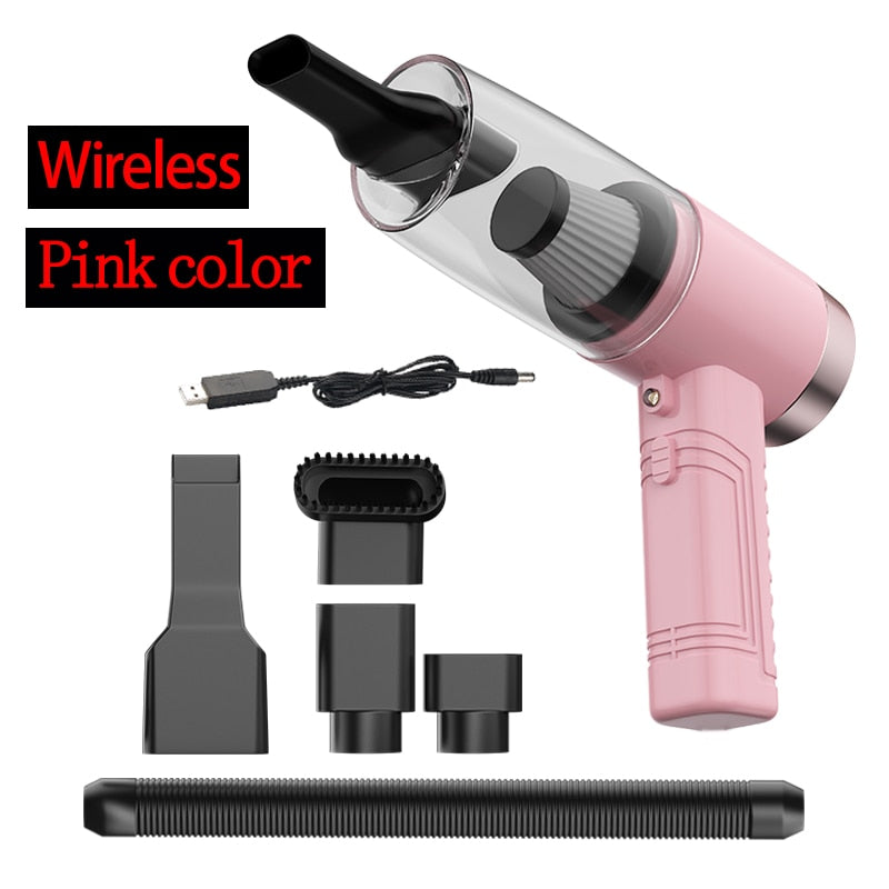 Handheld Wireless Car vacuum cleaner PortableHigh Powerful Cyclone auto vacume cleaner Wet And Dry Cleaner for Car Home Pet Hair - Russian Federation / Wireless model Pink