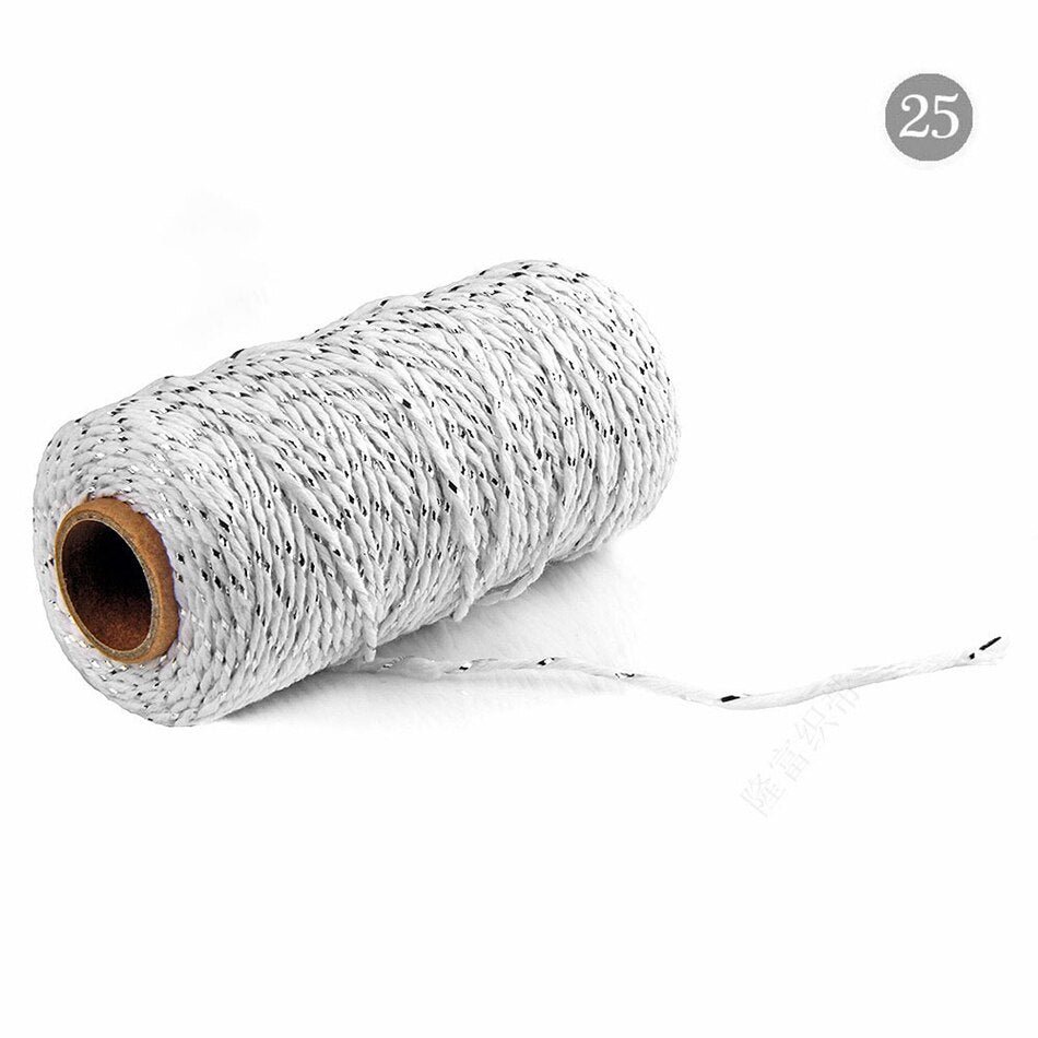 2mm 100M Colorful Thread Cord Handmade Crafts DIY Beige Twisted Cotton Macrame Cord Twine Rope String Home Textile Decoration - A25 Silver white