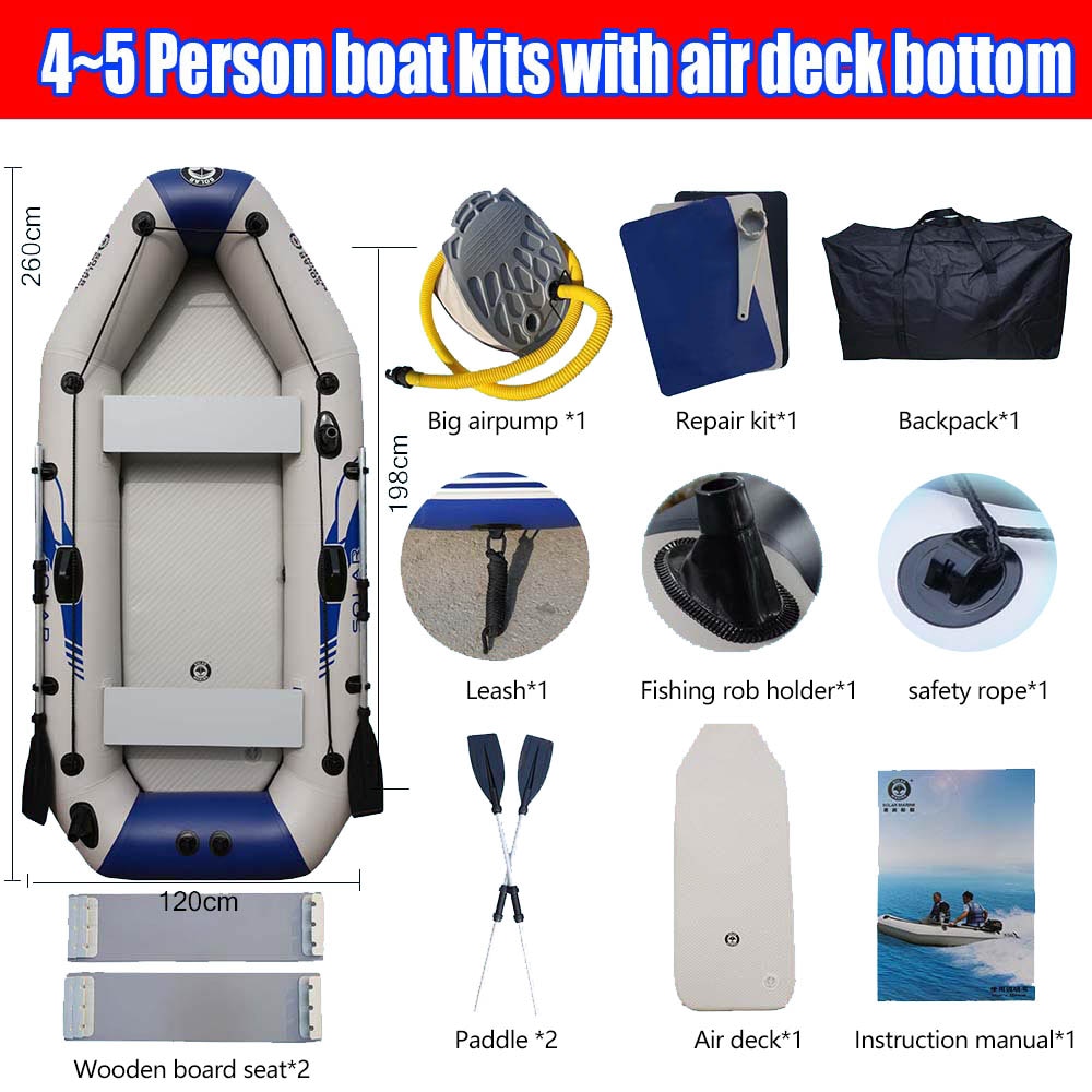 PVC Inflatable Boat 3 Layer Inflatable Fishing Boats Laminated Wear-Resistant Kayak Boats for 2-6 Person Kayak Rowing Canoe - 260cm air deck / France