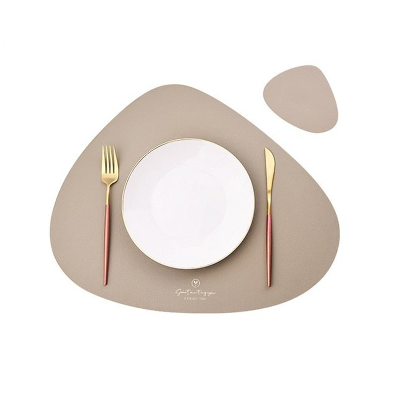 Inyahome PU Placemats for Table Waterproof Non-Slip Insulation Leather Place Mats Set Nordic Style Christmas Coaster Cup Mat - China / cream khaki / 45x37cm with coaster