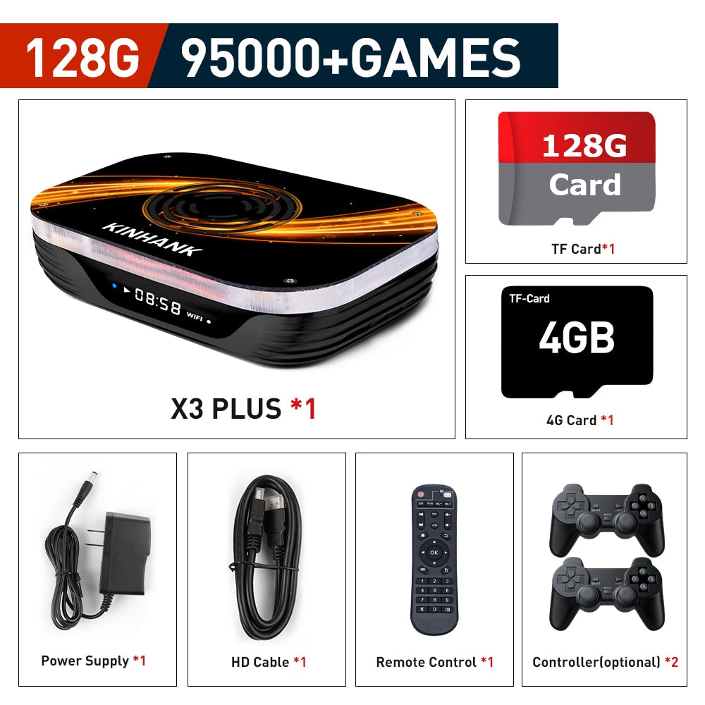 Super Console X3 Plus Retro Game Console For PSP/PS1/N64/Sega Saturn/DC 114000+ Games4K/8K HD TV Box Video Game Player Dual Wifi - 128G-2 Controller / US
