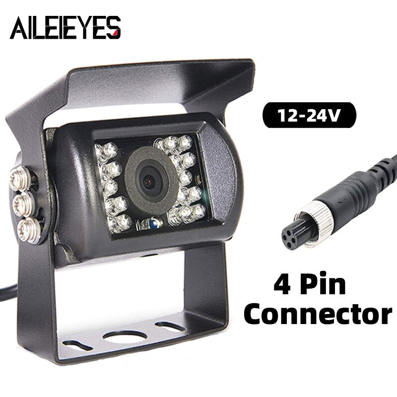 12V/24V Truck Backup Camera 4Pin/AV Led IR Night Vision Heavy Duty Rear View Reverse Camera For Trailer/Bus/Van/Pickup Parking - 4Pin(18IR Lights) / With Line(Rear View)