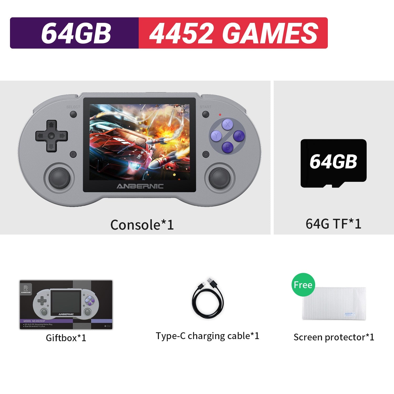 Anbernic RG353P Retro Handheld Video Game Console 3.5-inch IPS Screen Dual OS System RK3566 Bluetooth HD 5G Wifi Games Player - RG353P Gray 64G / China