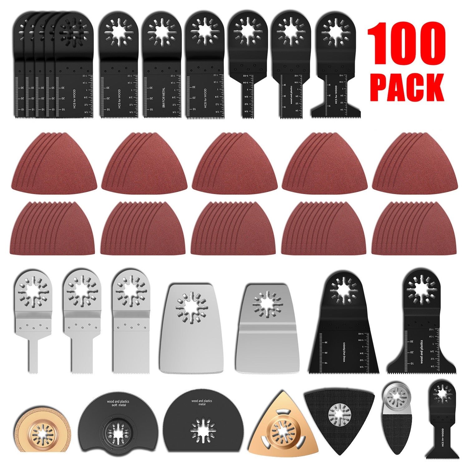 100-20 Pack Multi-Function Blades Saw Oscillating Blade Bi-metal Precision Saw Tool for Dewalt Renovator Cutting Accessories - type3- 100pcs / Multipurpose Cutting / France