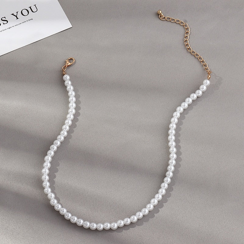 Vintage Style Simple 6MM Pearl Chain Choker Necklace For Women Wedding Love Shell Pendant Necklace Fashion Jewelry Wholesale - 8MM