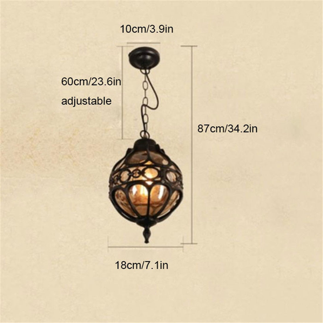 Vintage Outdoor Pendant Lights for Courtyard Garden Balcony Retro Europe Style Ceiling Pendant Lamp Yard Pathway Landscape Lamp - black D18cm samll