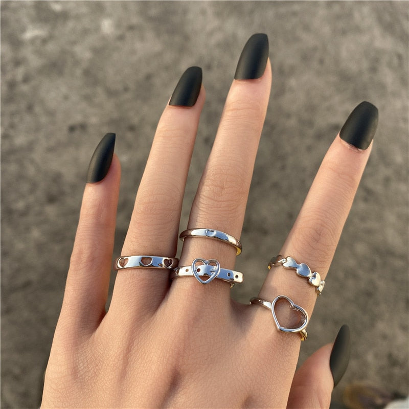Hiphop Vintage Rings Set for Women Men Aesthatic Retro Punk Silver Plated Heart Flower Butterfly Chain Finger Ring Jewelry 2022 - No.44 5524401
