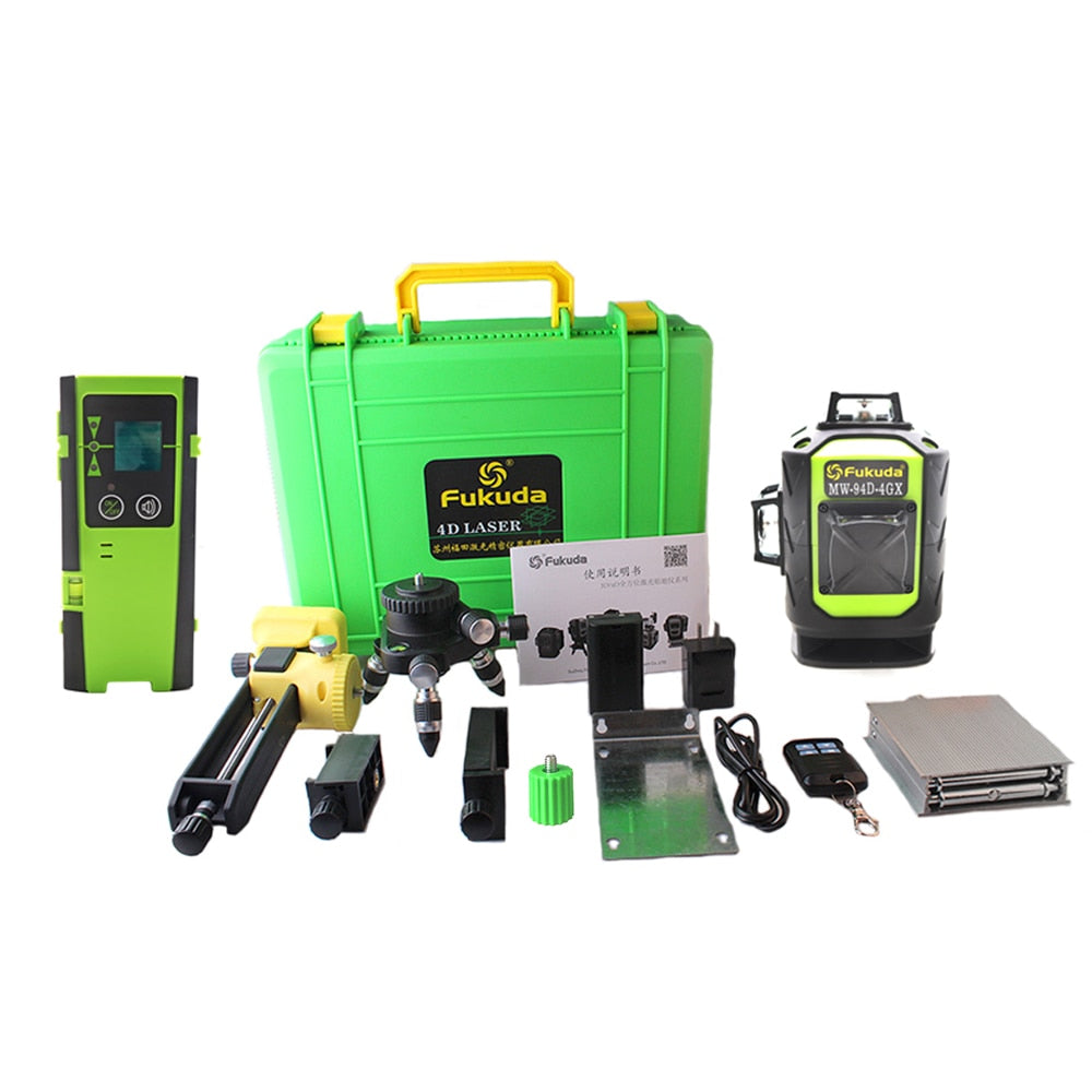 New Fukuda Professional 16 Line 4D Laser Level Japan Sharp Green 515NM Beam 360 Vertical And Horizontal Self-leveling Cross - GX with receiver / Poland
