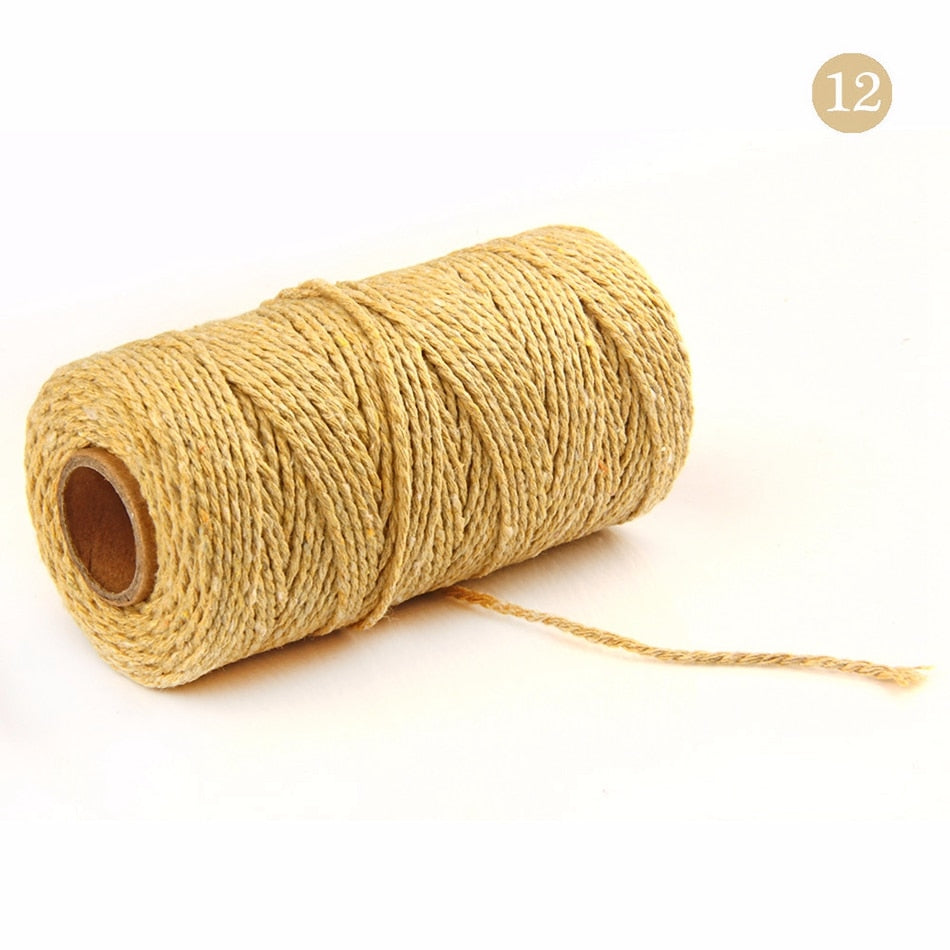 2mm 100M Colorful Thread Cord Handmade Crafts DIY Beige Twisted Cotton Macrame Cord Twine Rope String Home Textile Decoration - 12 Light Yellow