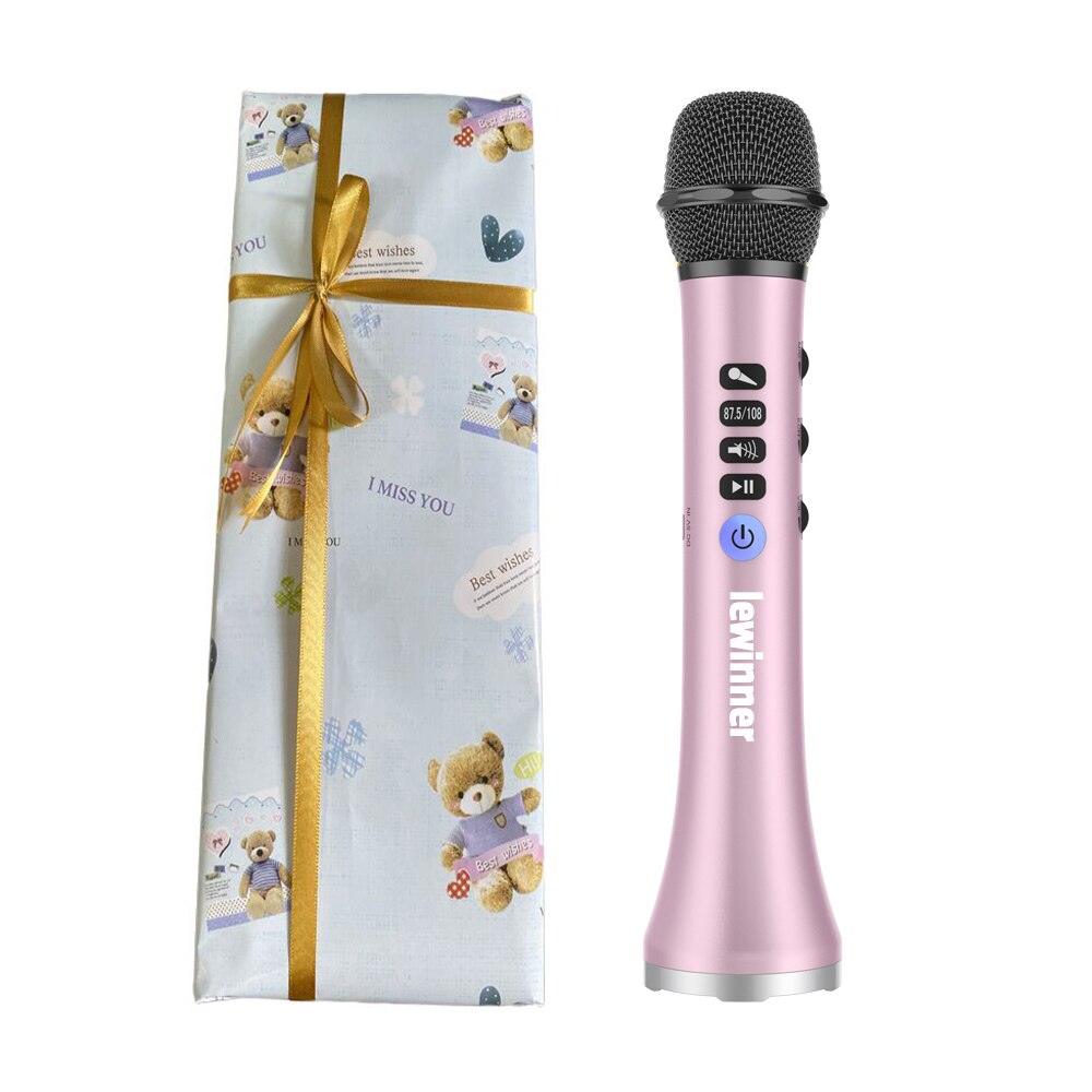 Lewinner Professional Karaoke Microphone Wireless Speaker Portable Bluetooth microphone for phone iphone Handheld Dynamic mic - China / pink with gift box