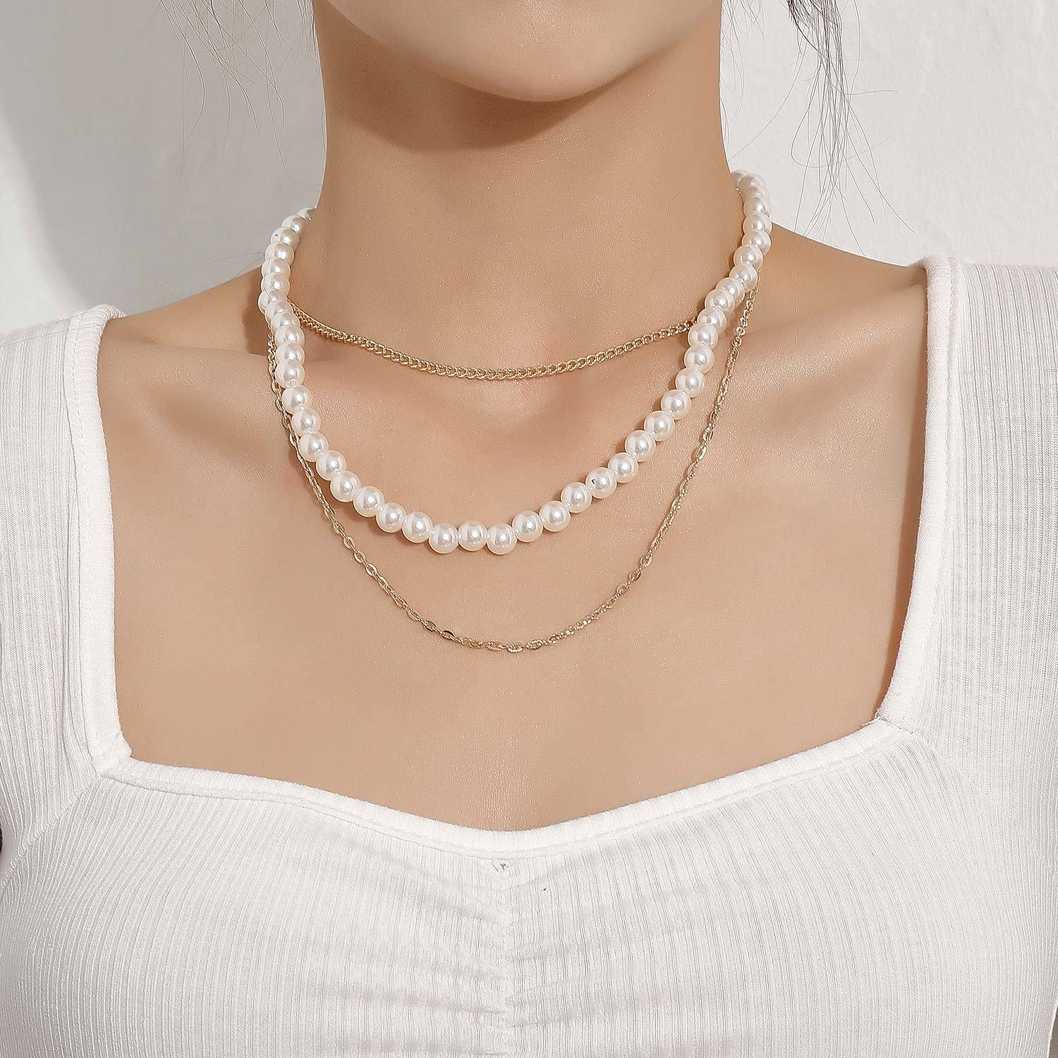 Vintage Style Simple 6MM Pearl Chain Choker Necklace For Women Wedding Love Shell Pendant Necklace Fashion Jewelry Wholesale - DJ-874
