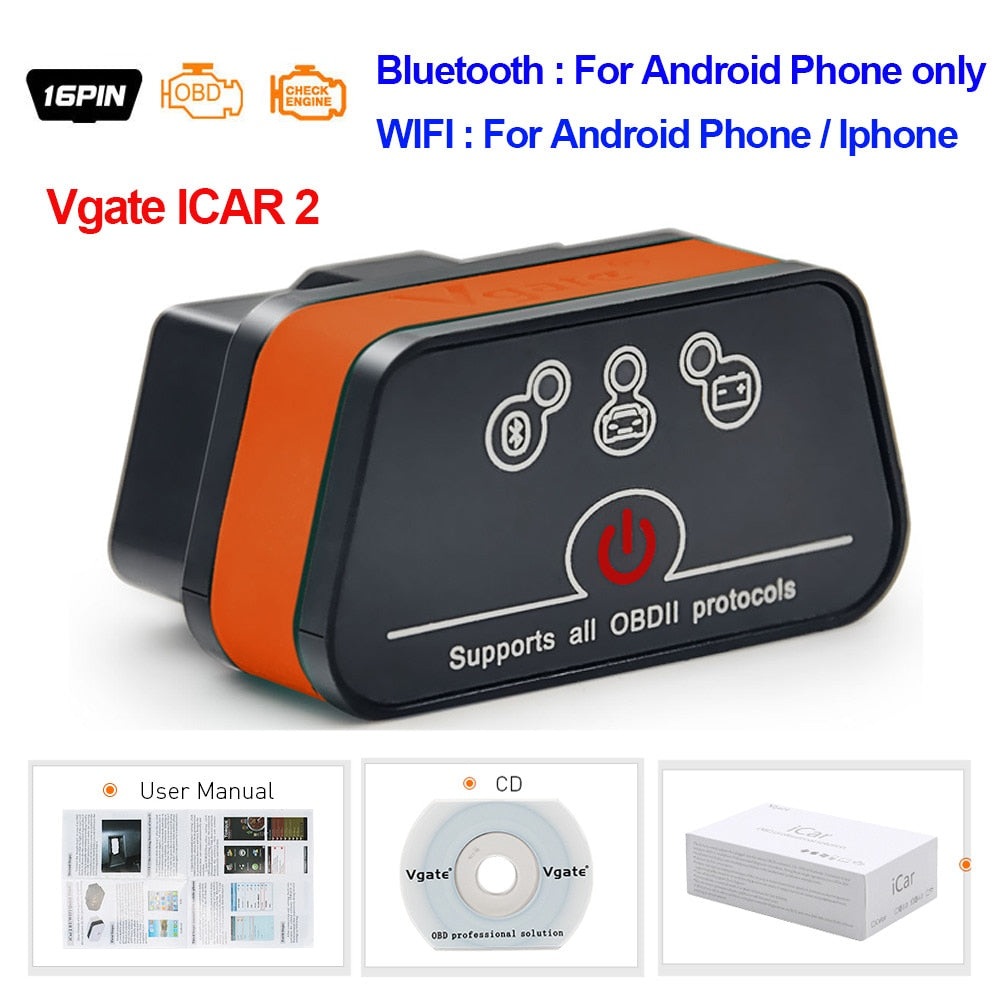 Vgate iCar2 obd2 bluetooth scanner ELM327 V2.2 obd 2 wifi icar 2 car tools elm 327 for android/PC/IOS code reader free shipping - Czech Republic / Type 1 / ICAR2 WIFI
