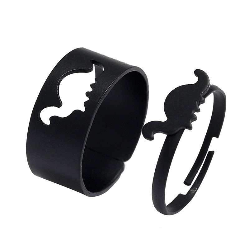 LATS Vintage Simple Animal Butterlfly Star Moon Heart Flame Open Rings for Women Girls Gothic Jewelry Punk Black Couple Ring Set - 99575