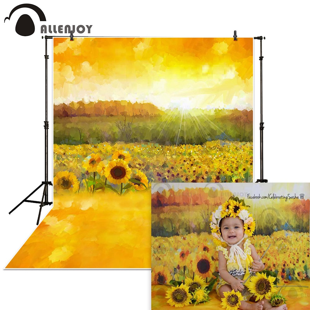 Allenjoy sunflower Photography Backdrop Newborn Child fence Smash cake Baby Shower summer background Photo studio photobooth - S-1603 / Econ Vinyl 120x180CM