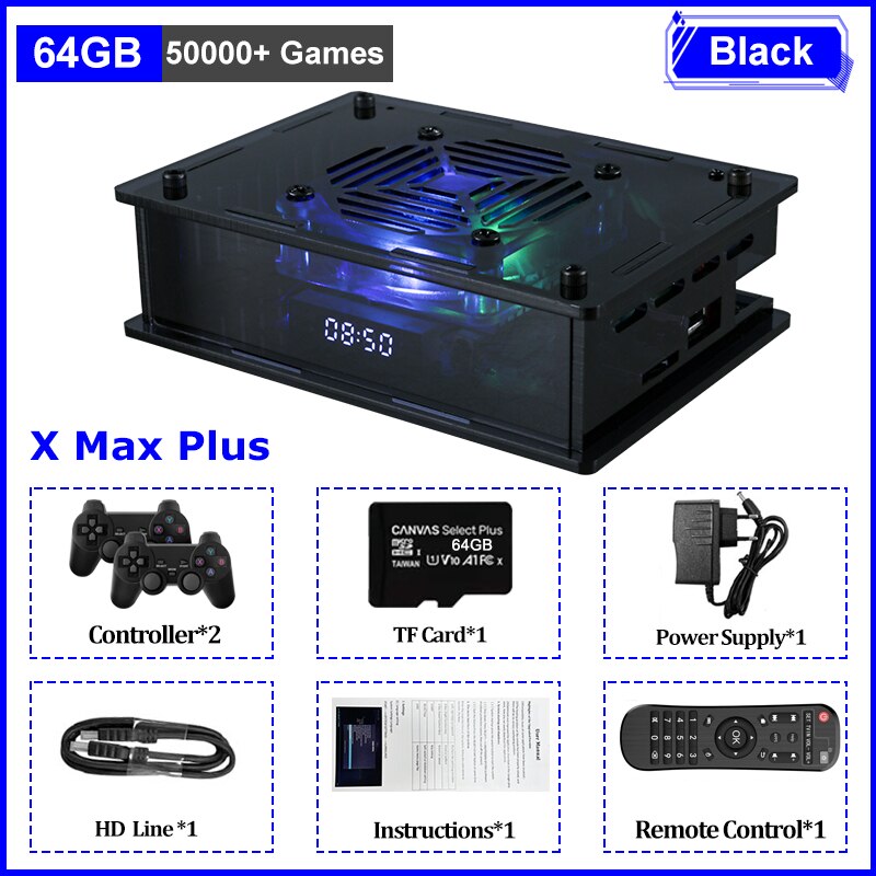 Super Console X Max Plus Dual System Wifi 8K HD Retro TV Video Game Player S905X3 CPU 65000+ Games 60+ Emulator  For PS1/PSP/N64 - 64GB wireless black / China / AU