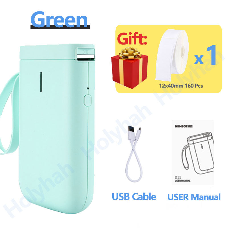 Niimbot D11 Wireless Label Printer Portable Pocket Label Printer Bluetooth Thermal Label Maker Fast Printing Home Use Office - D11 Green / China
