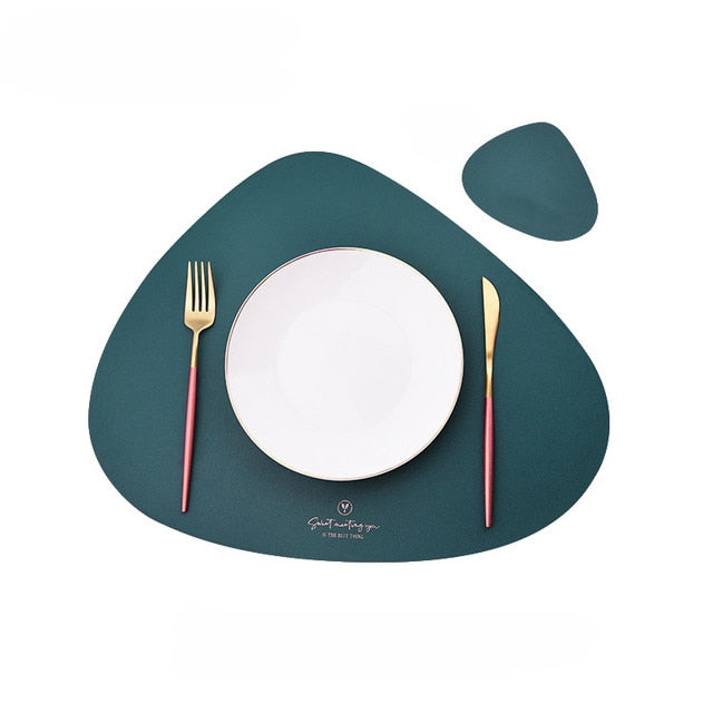Inyahome PU Placemats for Table Waterproof Non-Slip Insulation Leather Place Mats Set Nordic Style Christmas Coaster Cup Mat - China / green / 45x37cm with coaster
