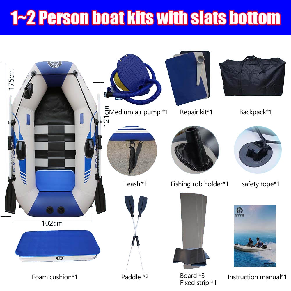 PVC Inflatable Boat 3 Layer Inflatable Fishing Boats Laminated Wear-Resistant Kayak Boats for 2-6 Person Kayak Rowing Canoe - 175cm slats bottom / United States
