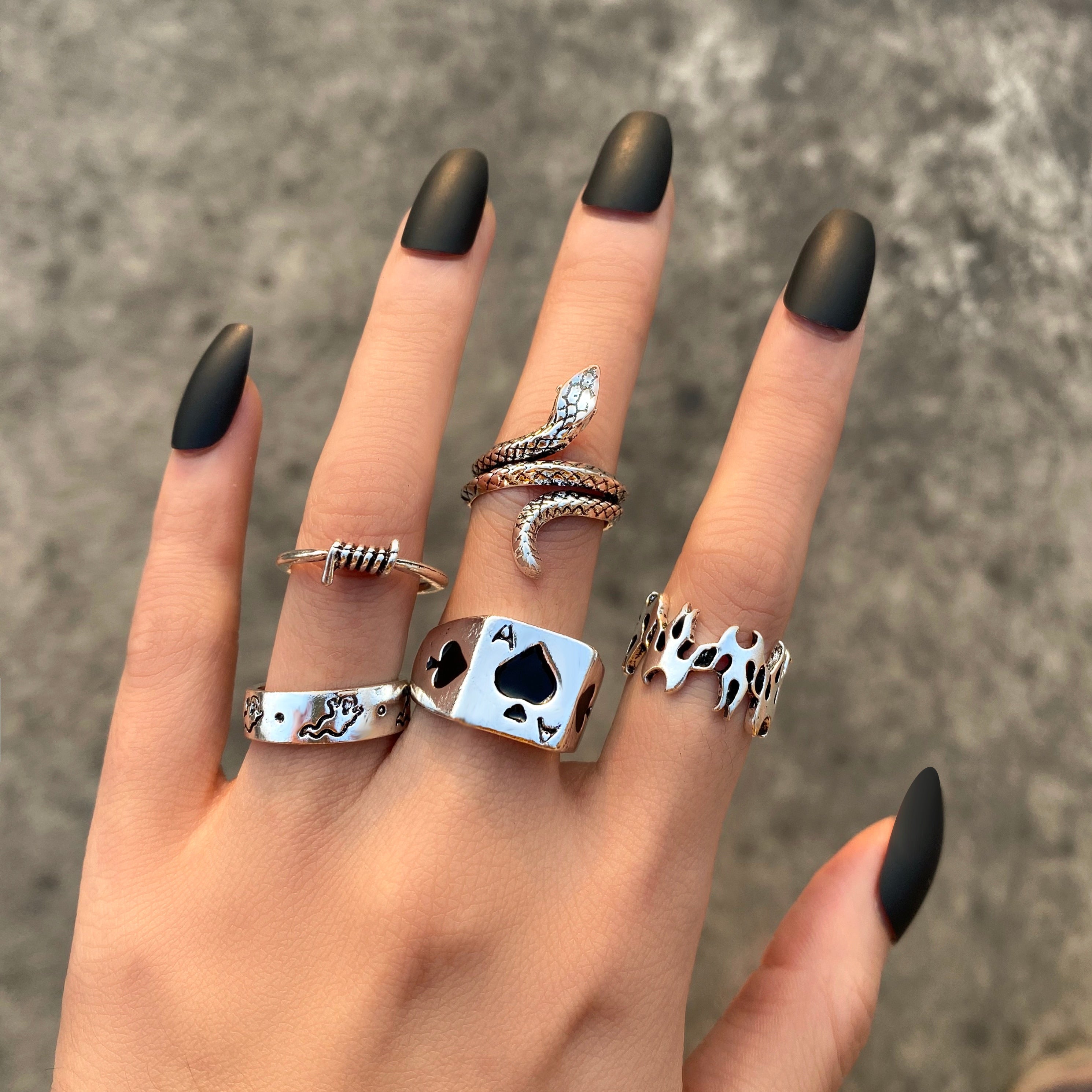 Hiphop Vintage Rings Set for Women Men Aesthatic Retro Punk Silver Plated Heart Flower Butterfly Chain Finger Ring Jewelry 2022 - No.24 54936