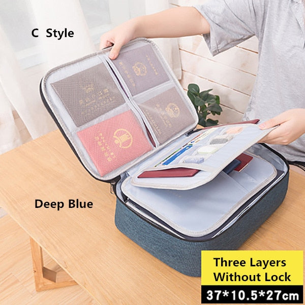 Document Bag Large Capacity Travel Passport Wallet Card Organizer Men&#39;s Business Waterproof Storage Pack Home Accessories Item - C Style Navy / China