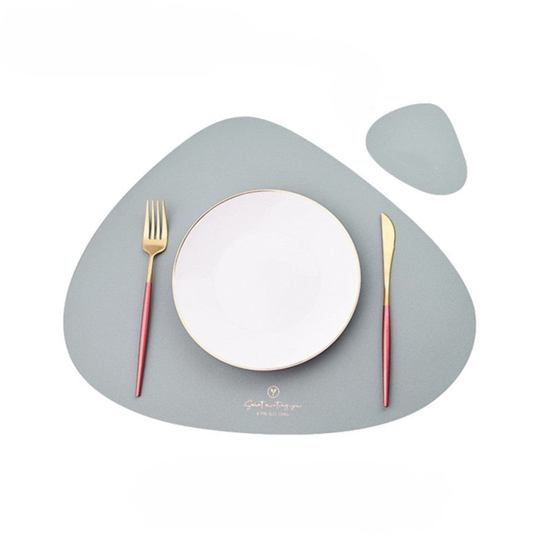 Inyahome PU Placemats for Table Waterproof Non-Slip Insulation Leather Place Mats Set Nordic Style Christmas Coaster Cup Mat - China / grey / 45x37cm with coaster
