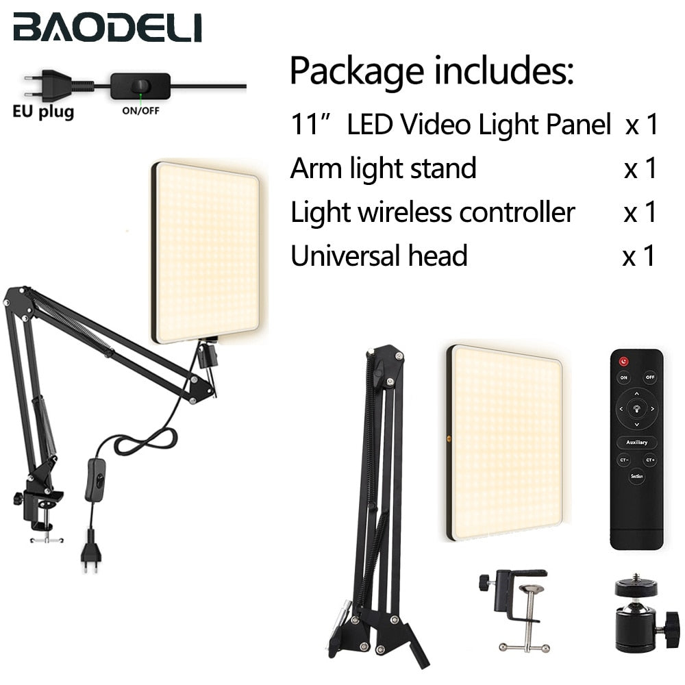 LED Fill Lamp Video Light Panel Bi-color 2700k-5700k Photography Lighting Live Stream Photo Studio Light With Stand EU Plug - Folding Arm / SPAIN