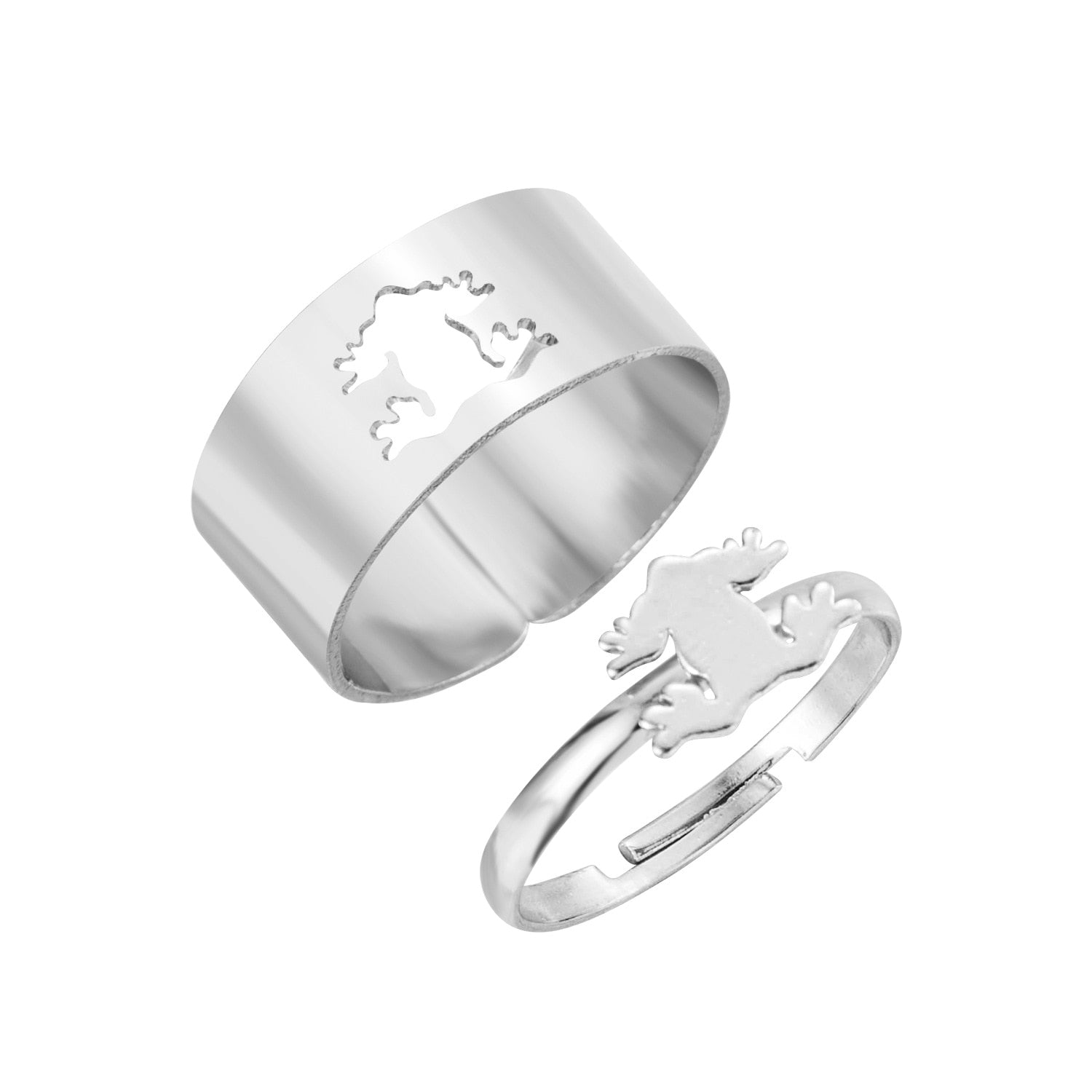 LATS Vintage Simple Animal Butterlfly Star Moon Heart Flame Open Rings for Women Girls Gothic Jewelry Punk Black Couple Ring Set - 99480