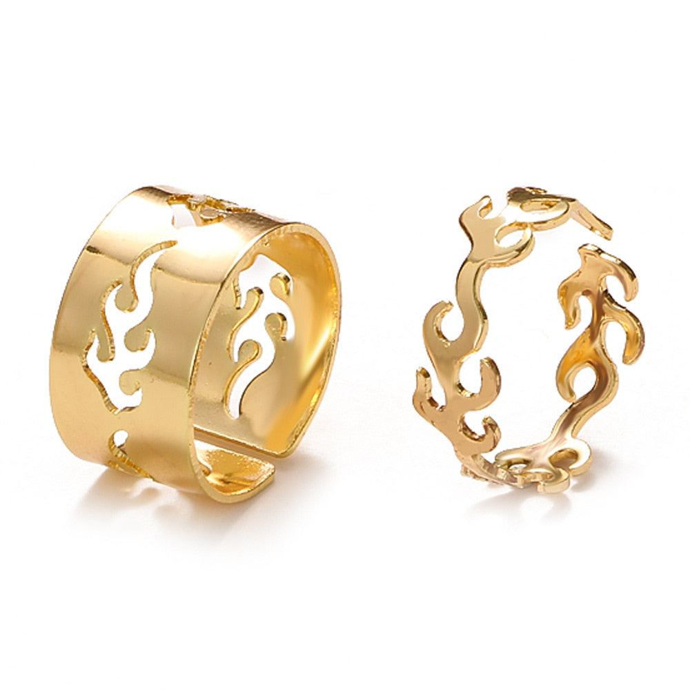 LATS Vintage Simple Animal Butterlfly Star Moon Heart Flame Open Rings for Women Girls Gothic Jewelry Punk Black Couple Ring Set - 99466