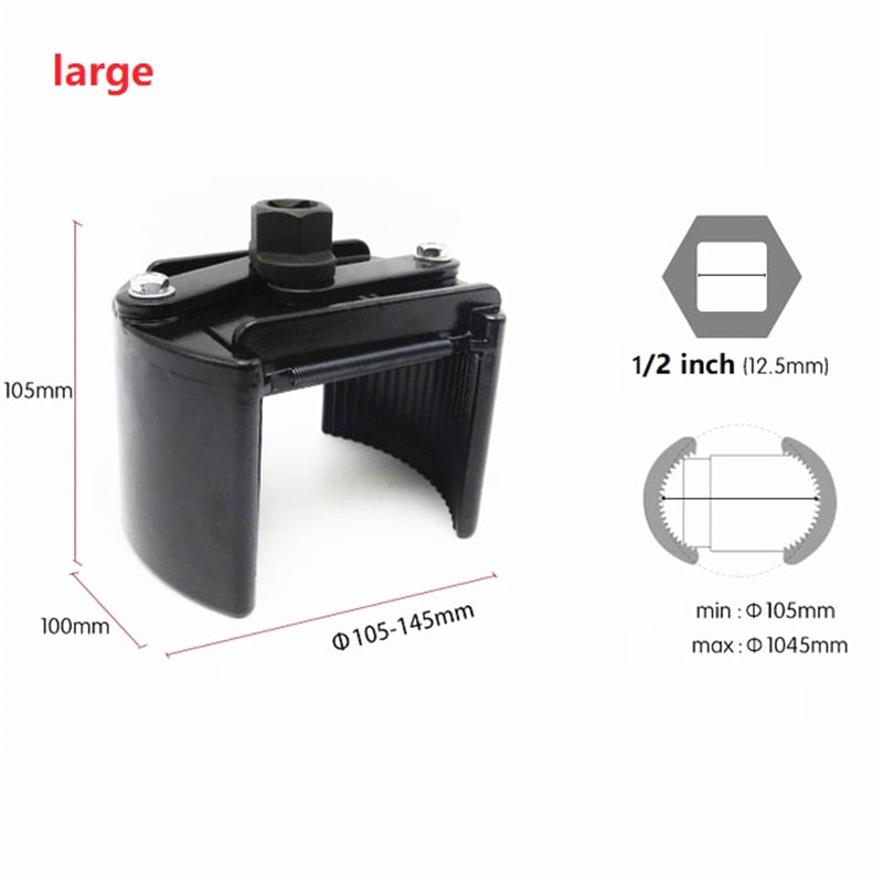 U-Type Heavy Duty Oil Filter Wrench Fuel Filter Remover 60-105mm 1/2inch Drive Universal  CR-MO Steel Filter Wrenches Auto Tools - Large
